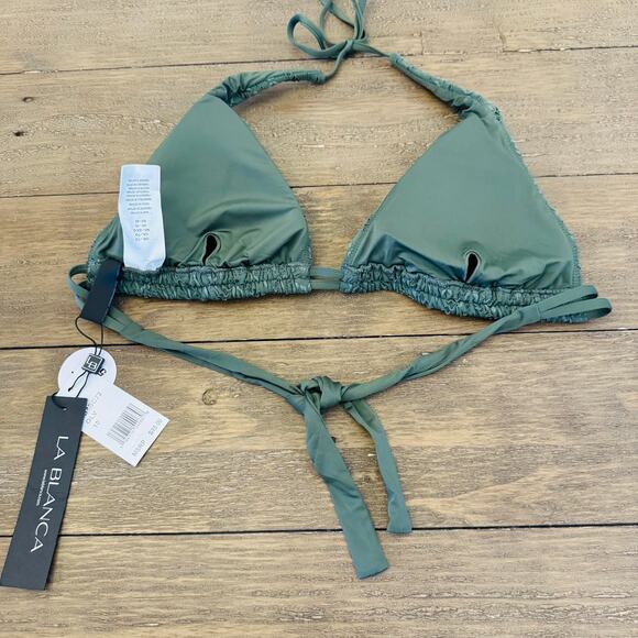 La Blanca NWT Size 10 Saltwater Sands Crocheted Olive Green Triangle Bikini Top - Picture 3 of 11